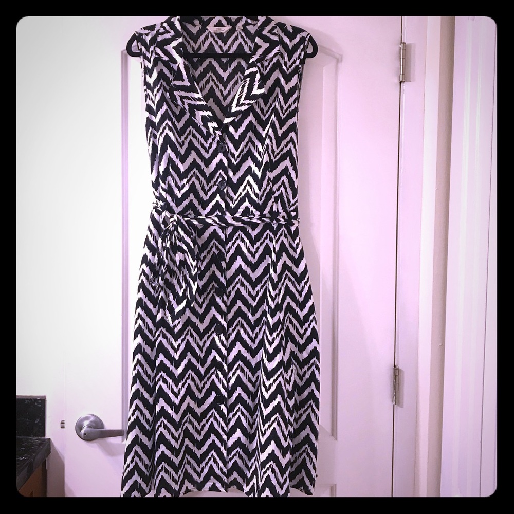 Black and White Button Down Dress with pockets